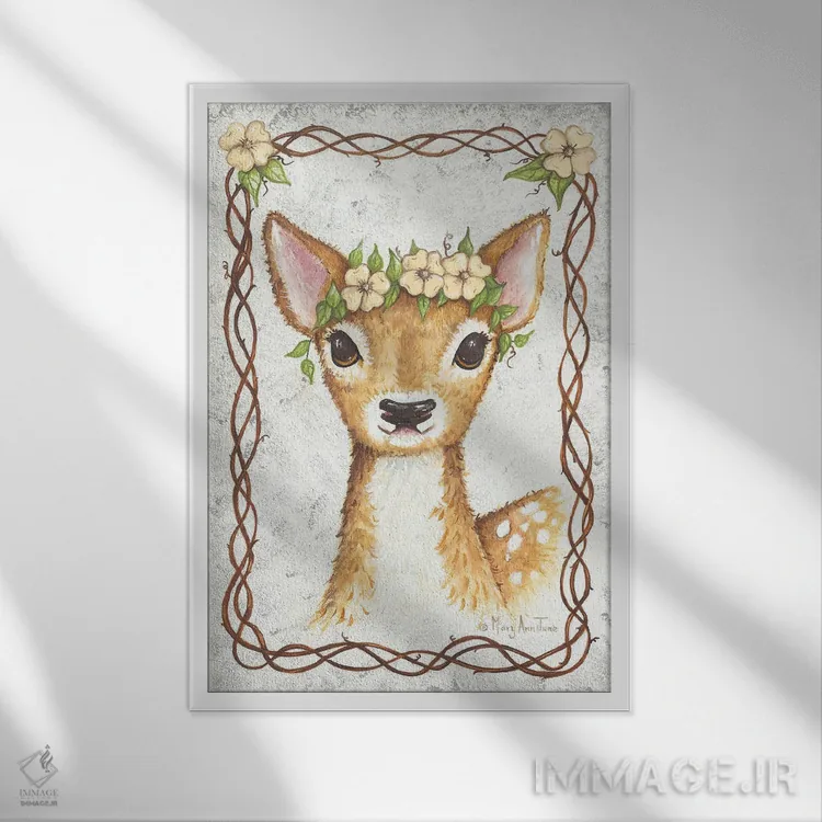 تابلو دکوراتیو آهو اثر مری آن جون - نمای قابدار سفید