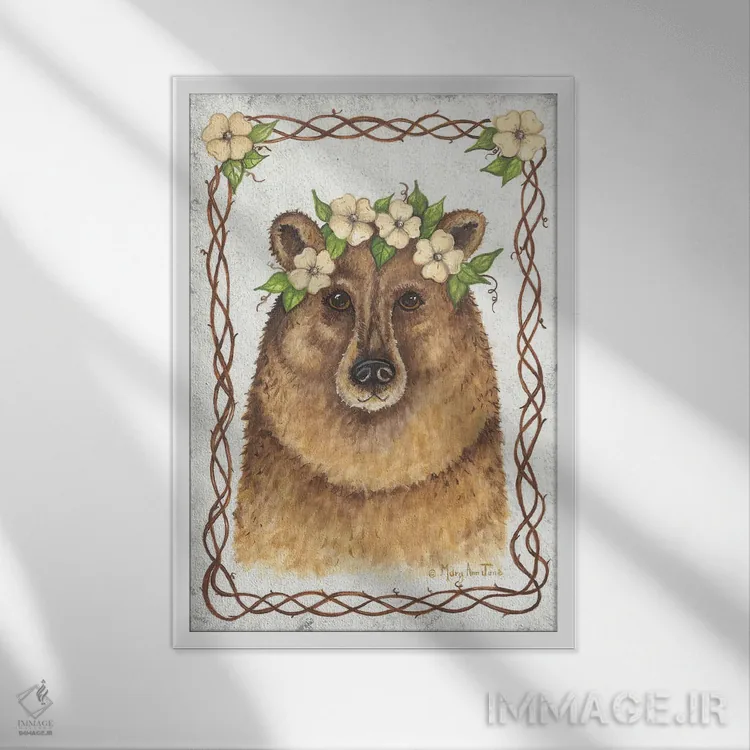 تابلو دکوراتیو خرس اثر مری آن جون - نمای قابدار سفید