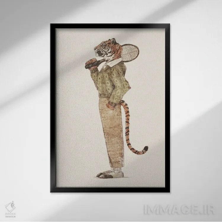 تابلو دکوراتیو باشگاه تنیس ببر اثر مایک کوبو - نمای قابدار مشکی