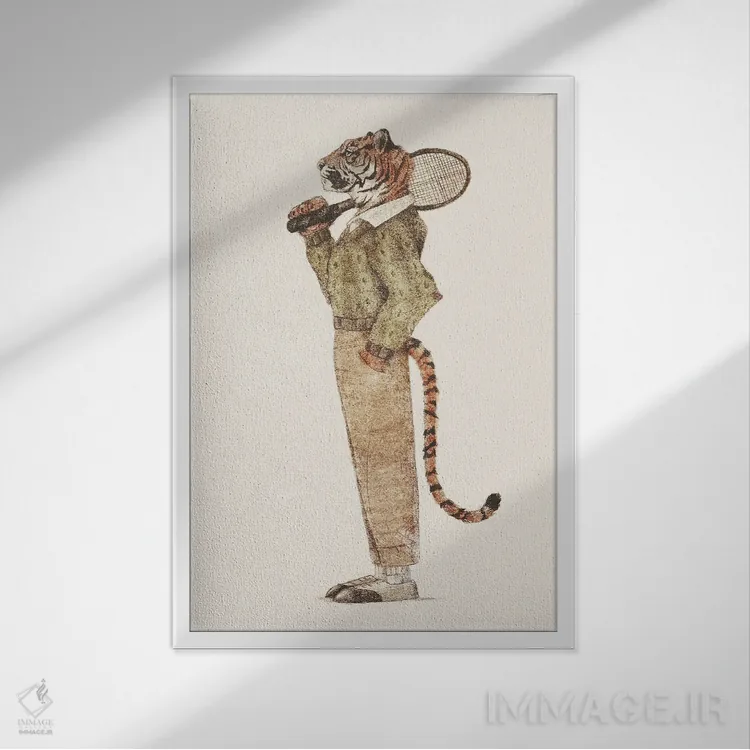 تابلو دکوراتیو باشگاه تنیس ببر اثر مایک کوبو - نمای قابدار سفید