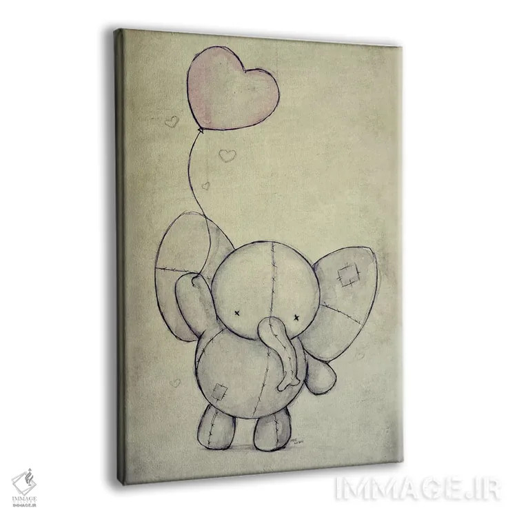تابلو دکوراتیو فیل بامزه با یک بادکنک اثر مایک کوبو - نمای پرسپکتیو محصول