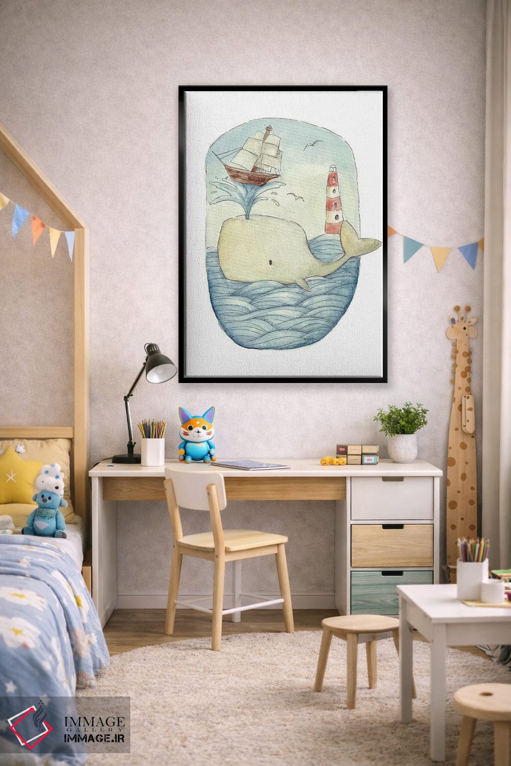 تابلو دکوراتیو نهنگ بامزه در دریا اثر مایک کوبو - D1B
