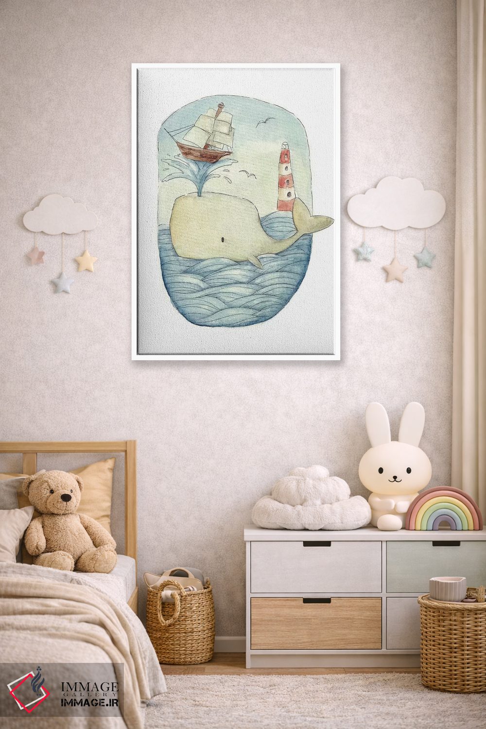 تابلو دکوراتیو نهنگ بامزه در دریا اثر مایک کوبو - D4W