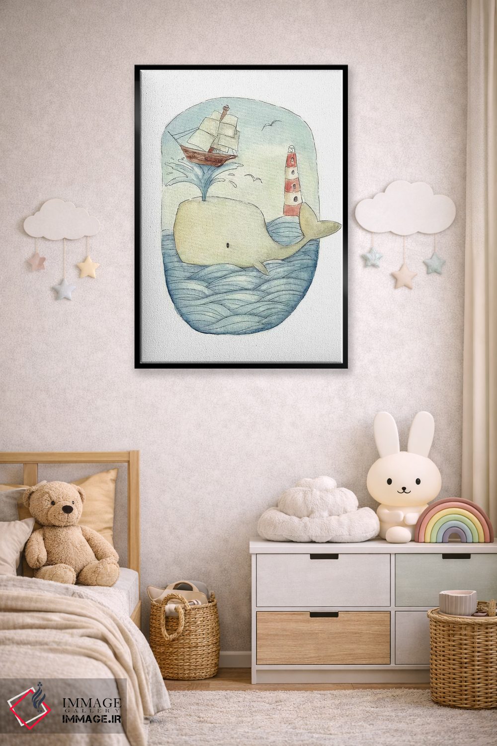 تابلو دکوراتیو نهنگ بامزه در دریا اثر مایک کوبو - D6B