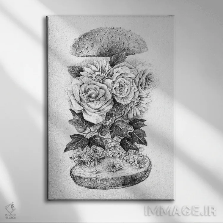 تابلو دکوراتیو برگر گل اثر مایک کوبو - نمای روبهرو روی دیوار