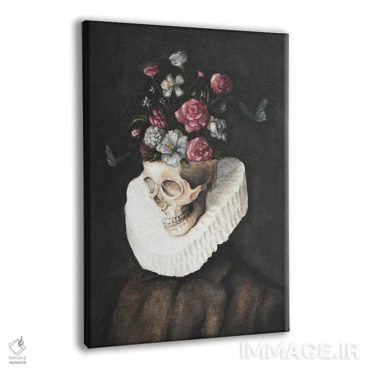 تابلو دکوراتیو جمجمه گل ها اثر مایک کوبو - نمای پرسپکتیو محصول
