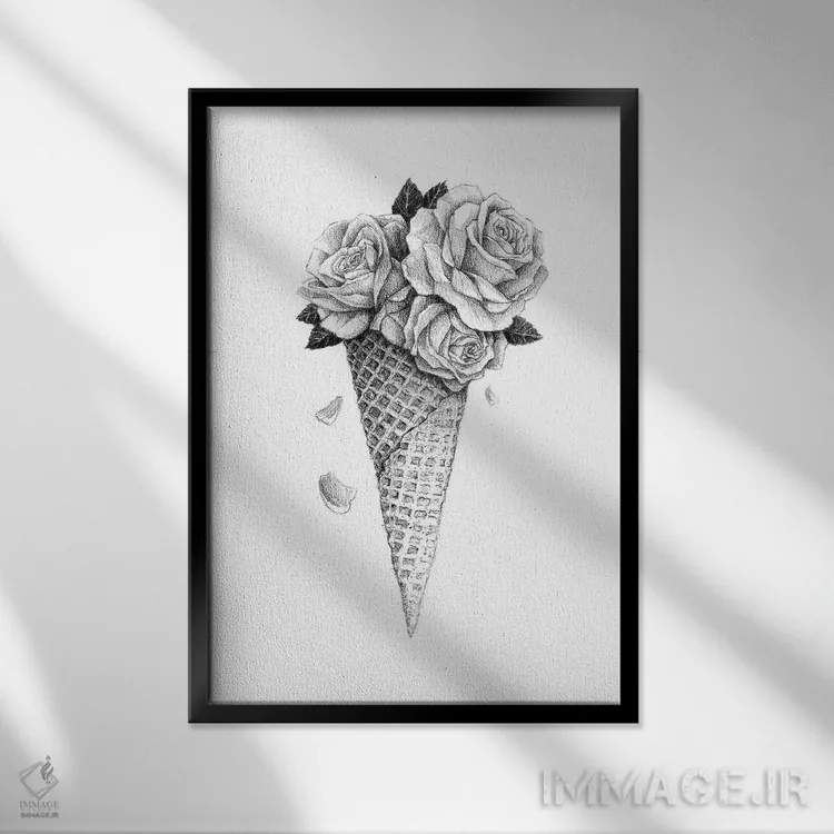 تابلو دکوراتیو گل یخ اثر مایک کوبو - نمای قابدار مشکی