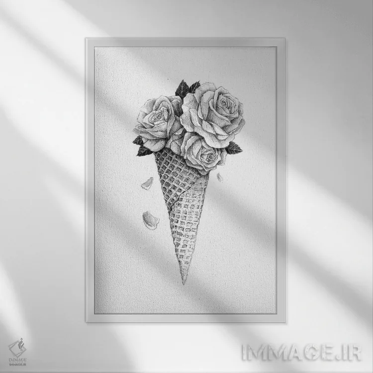 تابلو دکوراتیو گل یخ اثر مایک کوبو - نمای قابدار سفید