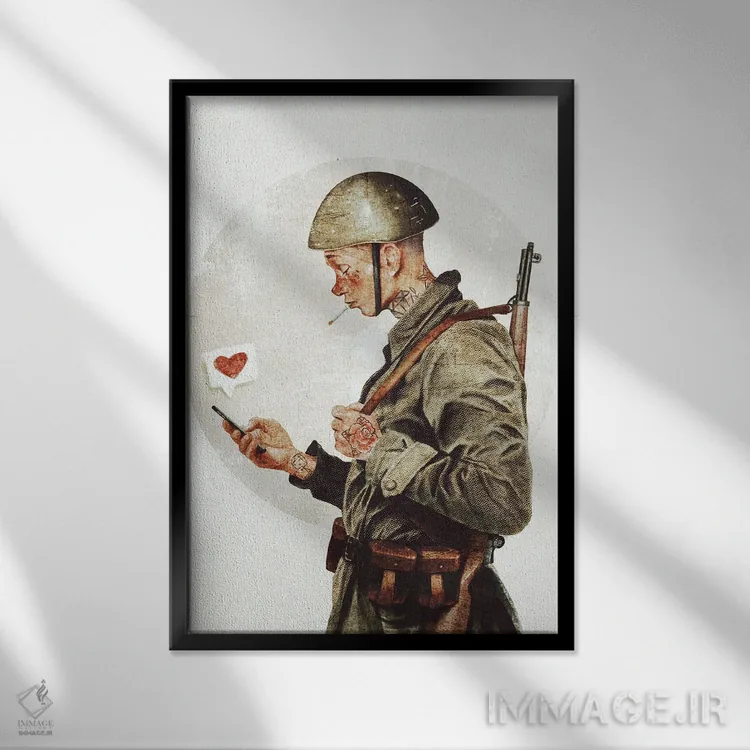 تابلو دکوراتیو آماده جنگ نیستم اثر مایک کوبو - نمای قابدار مشکی