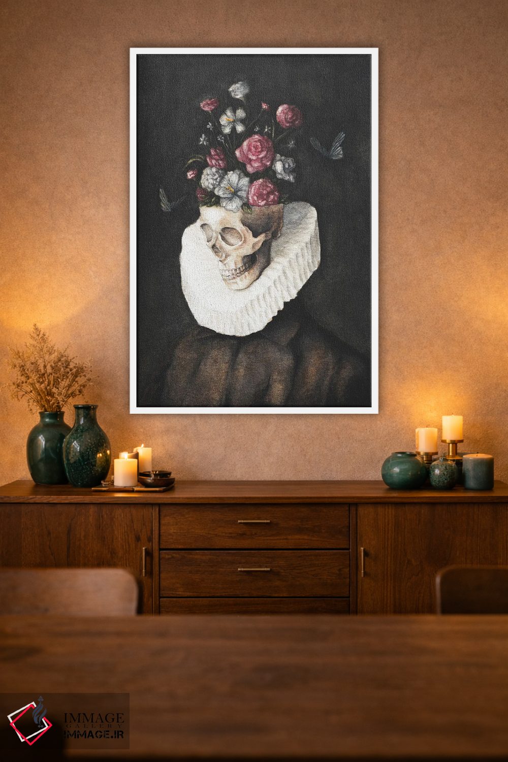 تابلو دکوراتیو جمجمه گل ها اثر مایک کوبو - D2W