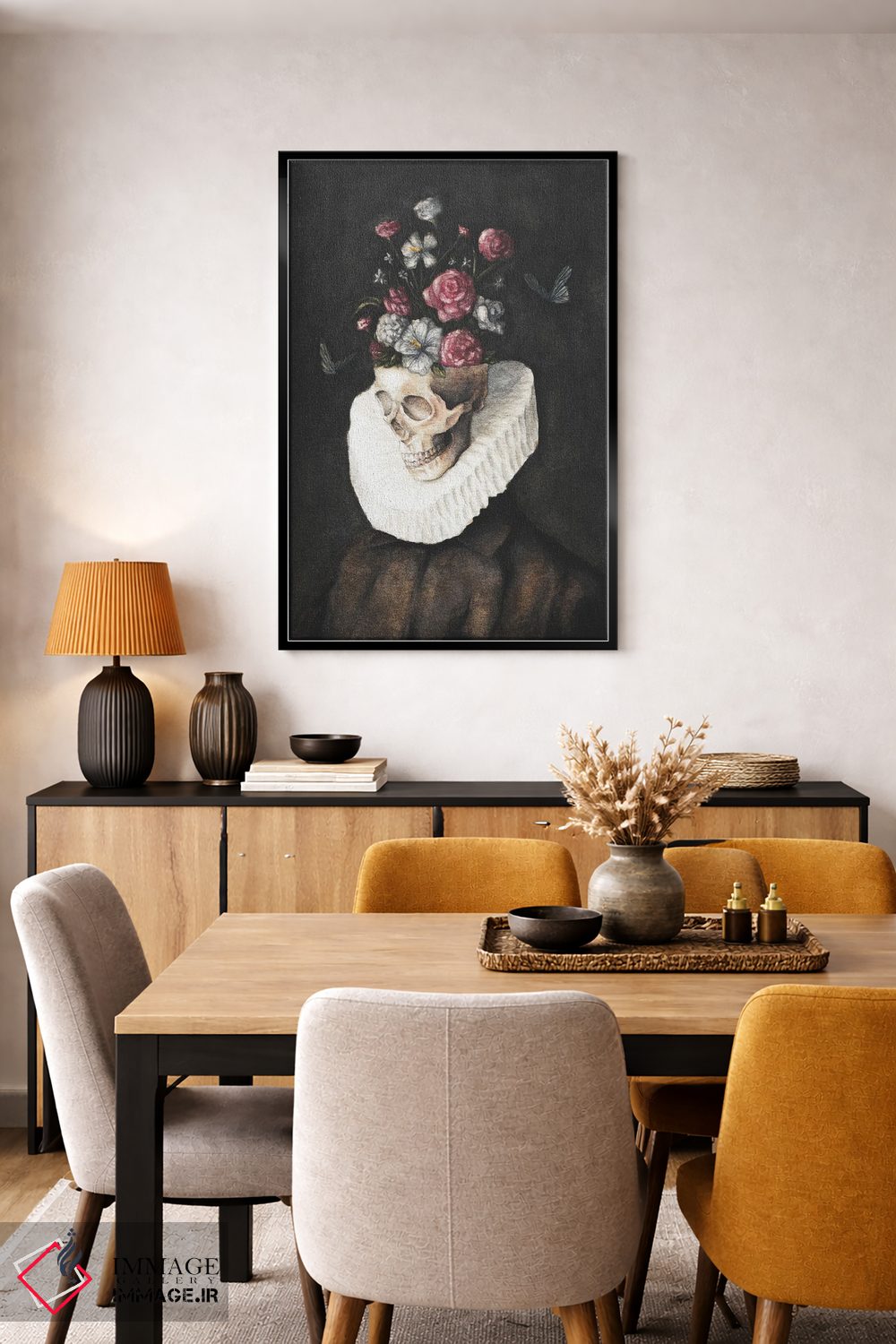 تابلو دکوراتیو جمجمه گل ها اثر مایک کوبو - D6B