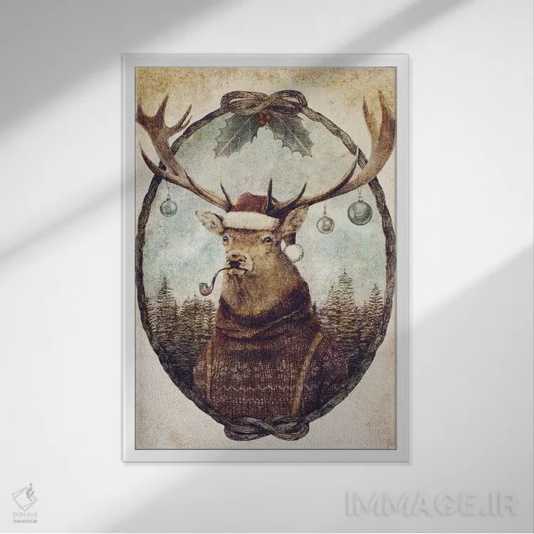 تابلو دکوراتیو "کریسمس وحشیانه در اندیشه" اثر مایک کوبو - نمای قابدار سفید