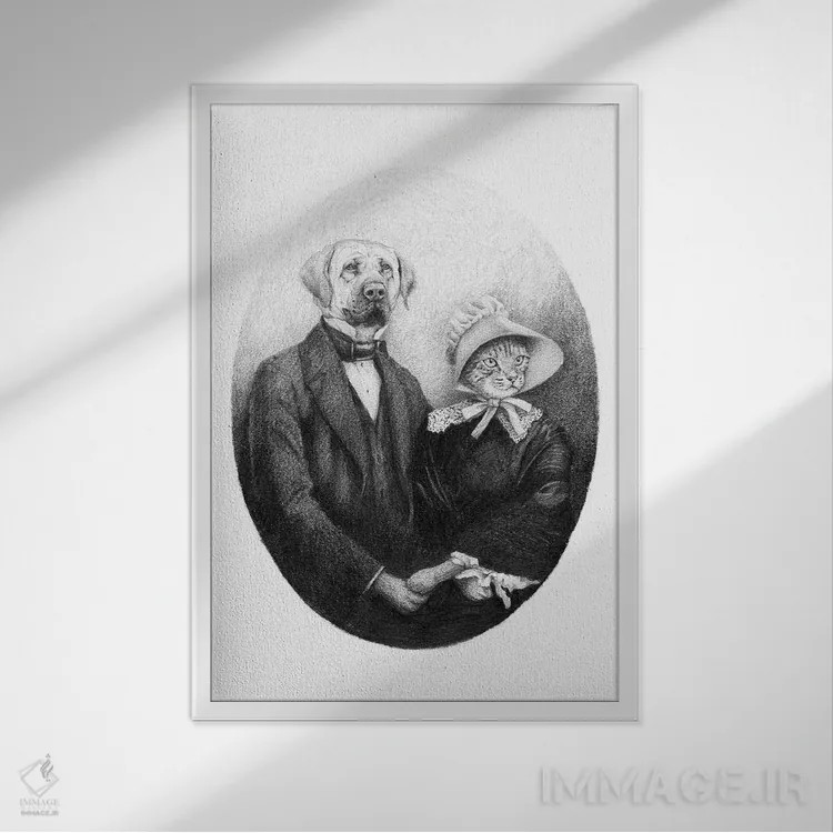 تابلو دکوراتیو "زوج ابدی" اثر مایک کوبو - نمای قابدار سفید