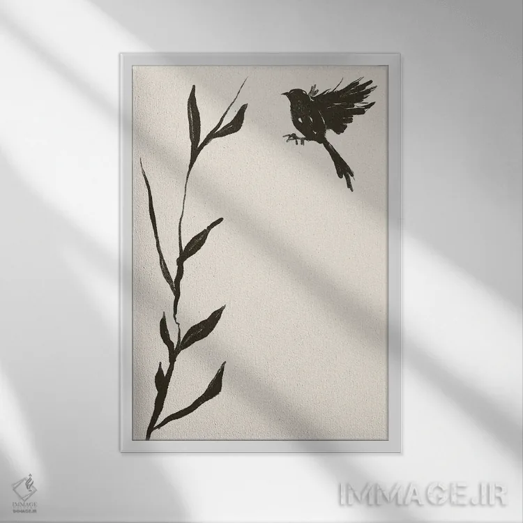 تابلو مینیمال "پرنده" اثر مایک کوبو - نمای قابدار سفید