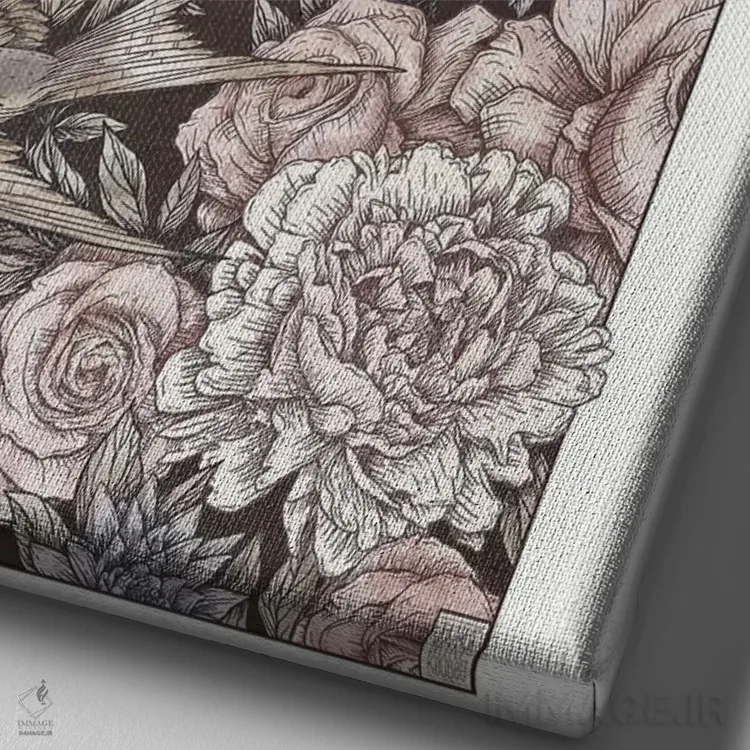تابلو دکوراتیو "گل ها و پرستوها" اثر مایک کوبو - نمای نزدیک بافت بوم