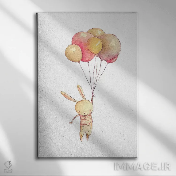 تابلو دکوراتیو "خرگوش پرنده" اثر مایک کوبو - نمای روبهرو روی دیوار