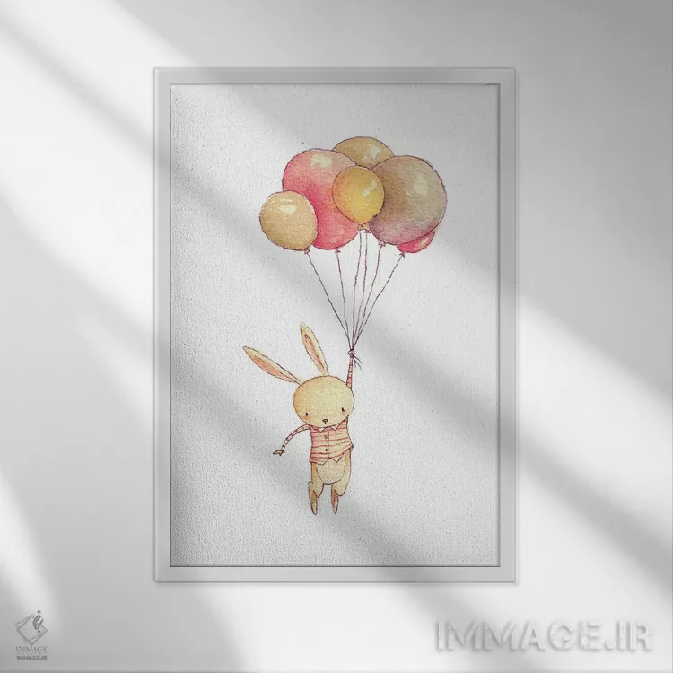 تابلو دکوراتیو "خرگوش پرنده" اثر مایک کوبو - نمای قابدار سفید