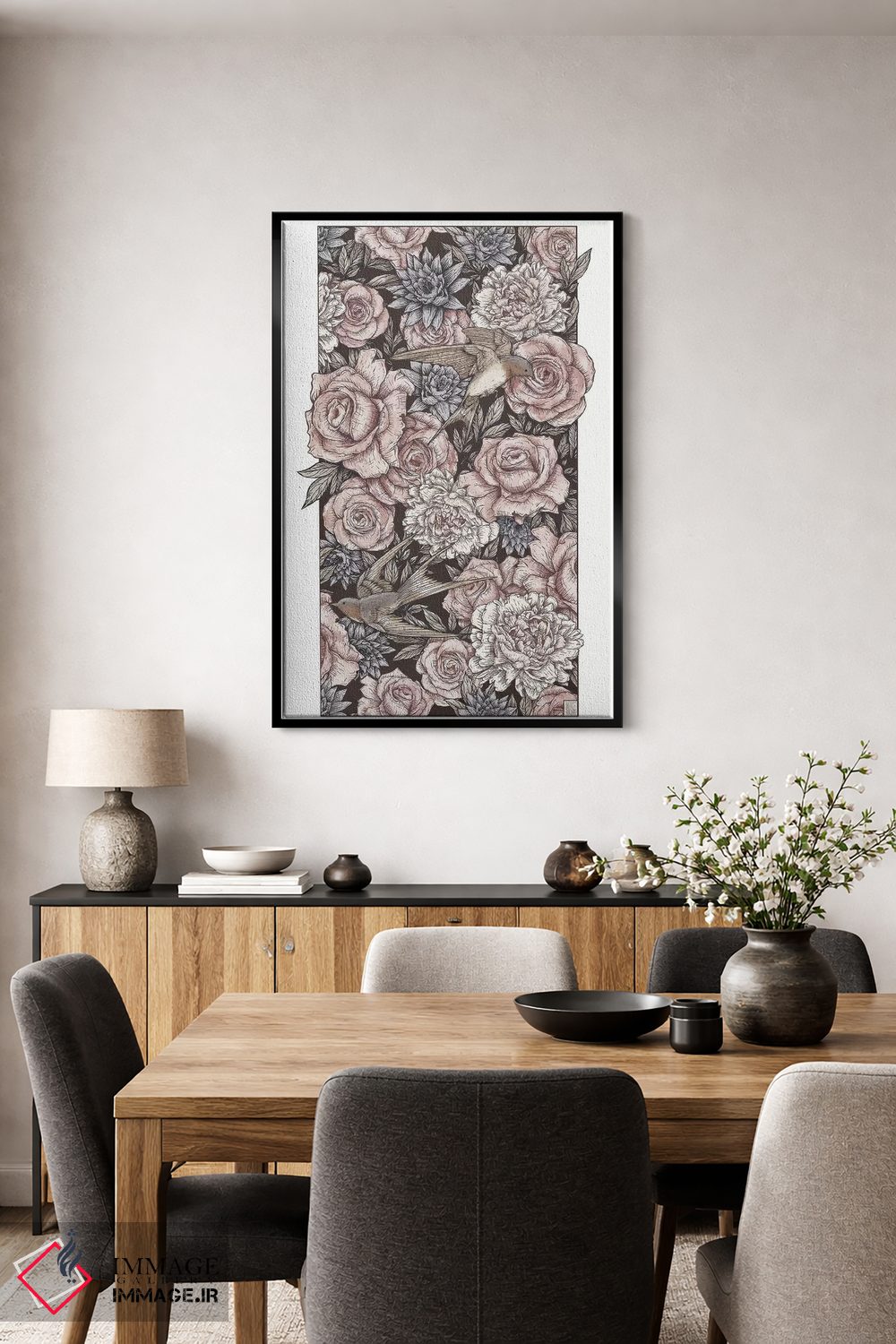 تابلو دکوراتیو "گل ها و پرستوها" اثر مایک کوبو - D4B