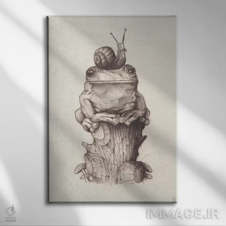 تابلو دکوراتیو "قورباغه و حلزون ۱" اثر مایک کوبو - نمای روبهرو روی دیوار