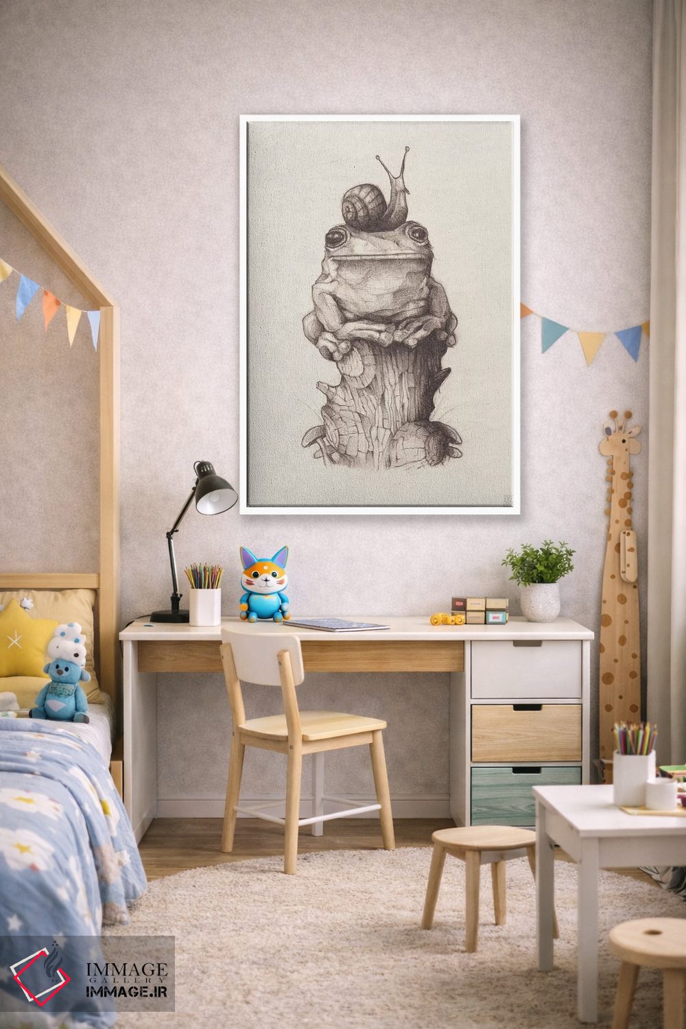 تابلو دکوراتیو "قورباغه و حلزون ۱" اثر مایک کوبو - D1W