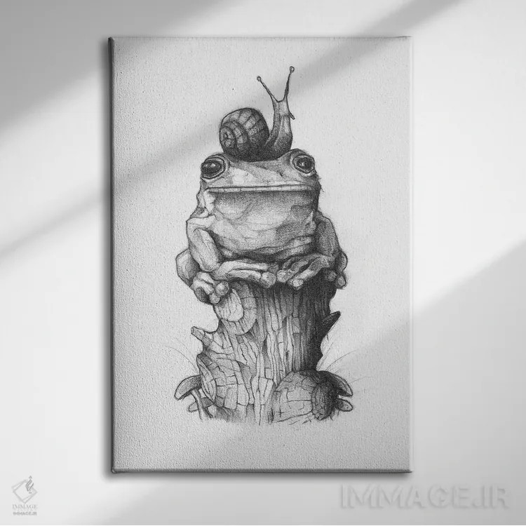 تابلو دکوراتیو "قورباغه و حلزون ۲" اثر مایک کوبو - نمای روبهرو روی دیوار