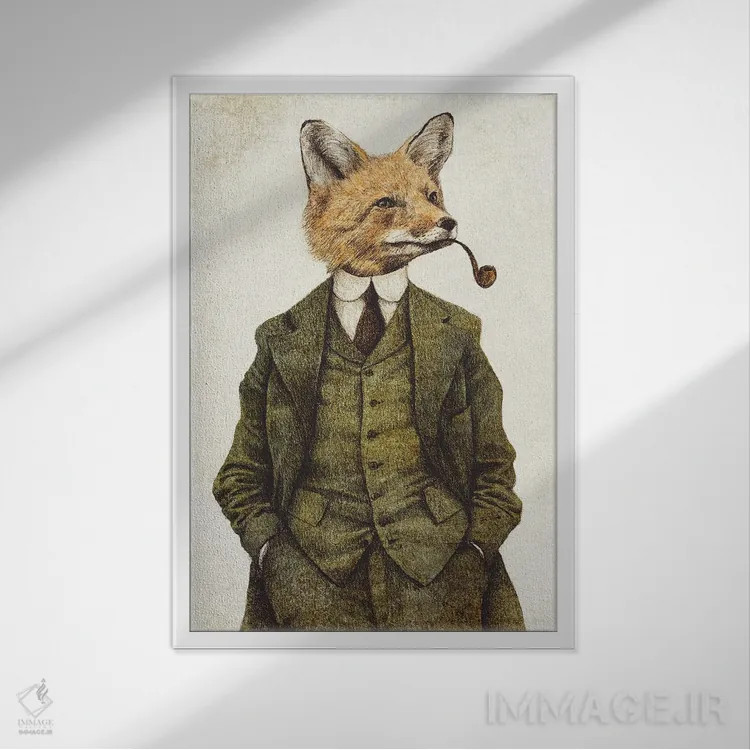 تابلو دکوراتیو "روباه" اثر مایک کوبو - نمای قابدار سفید