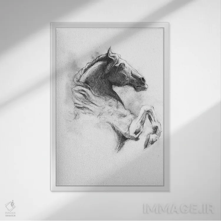تابلو دکوراتیو "اسب ۴" اثر مایک کوبو - نمای قابدار سفید