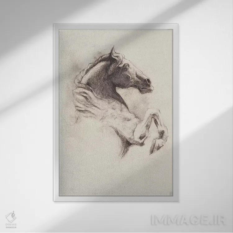 تابلو دکوراتیو "اسب ۱" اثر مایک کوبو - نمای قابدار سفید