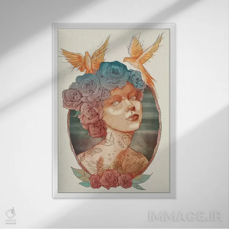 تابلو دکوراتیو "خانم" اثر مایک کوبو - نمای قابدار سفید