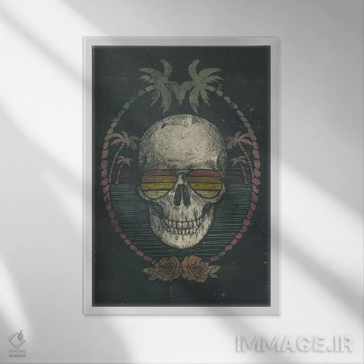 تابلو دکوراتیو "جمجمه نخل" اثر مایک کوبو - نمای قابدار سفید