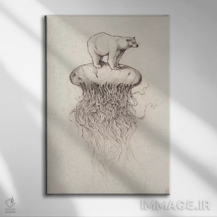 تابلو دکوراتیو "خرس قطبی و عروس دریایی ۱" اثر مایک کوبو - نمای روبهرو روی دیوار