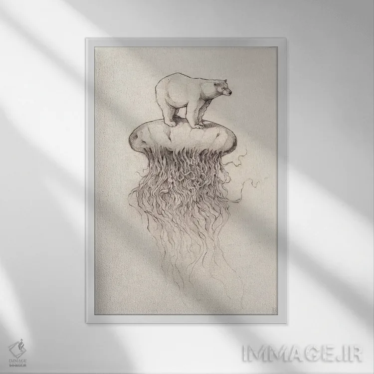 تابلو دکوراتیو "خرس قطبی و عروس دریایی ۱" اثر مایک کوبو - نمای قابدار سفید