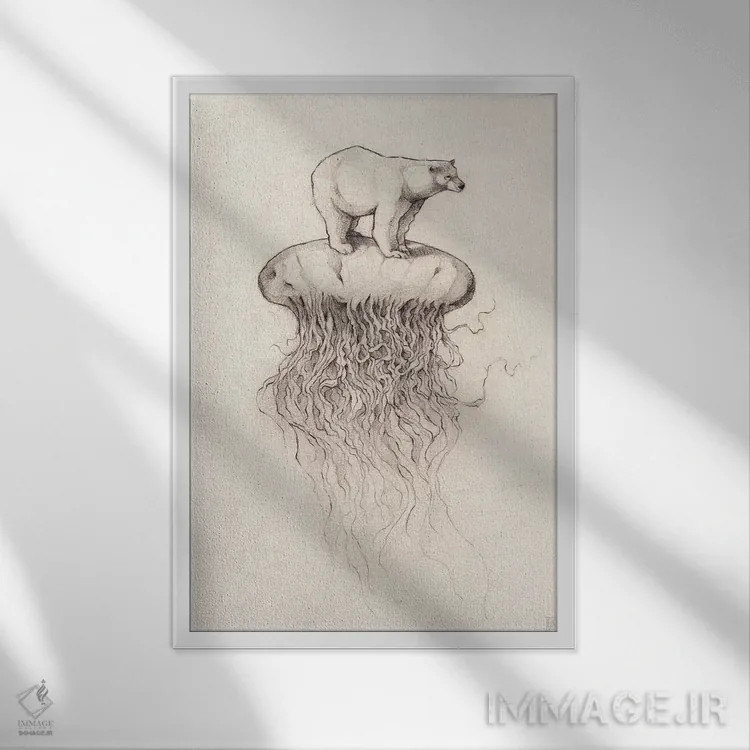 تابلو دکوراتیو "خرس قطبی و عروس دریایی ۱" اثر مایک کوبو - نمای قابدار سفید