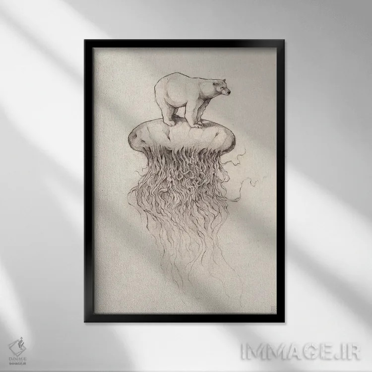 تابلو دکوراتیو "خرس قطبی و عروس دریایی ۱" اثر مایک کوبو - نمای قابدار مشکی