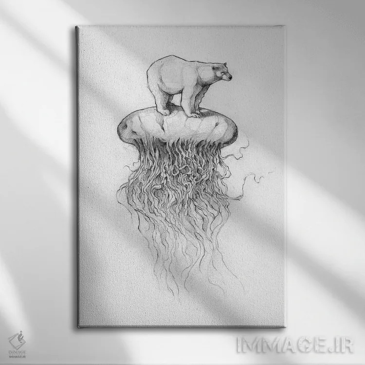 تابلو دکوراتیو "خرس قطبی و عروس دریایی ۲" اثر مایک کوبو - نمای روبهرو روی دیوار