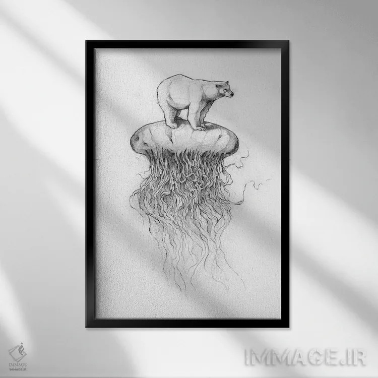 تابلو دکوراتیو "خرس قطبی و عروس دریایی ۲" اثر مایک کوبو - نمای قابدار مشکی