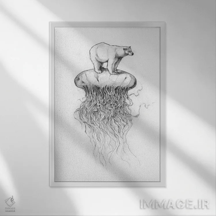 تابلو دکوراتیو "خرس قطبی و عروس دریایی ۲" اثر مایک کوبو - نمای قابدار سفید