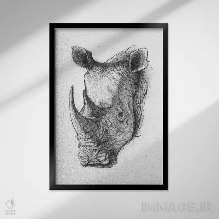 تابلو دکوراتیو "کرگدن ۵" اثر مایک کوبو - نمای قابدار مشکی