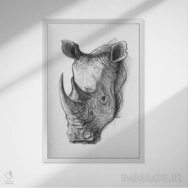 تابلو دکوراتیو "کرگدن ۵" اثر مایک کوبو - نمای قابدار سفید