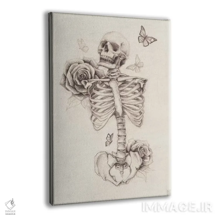 تابلو دکوراتیو "اسکلت و گل رز ۱" اثر مایک کوبو - نمای پرسپکتیو محصول