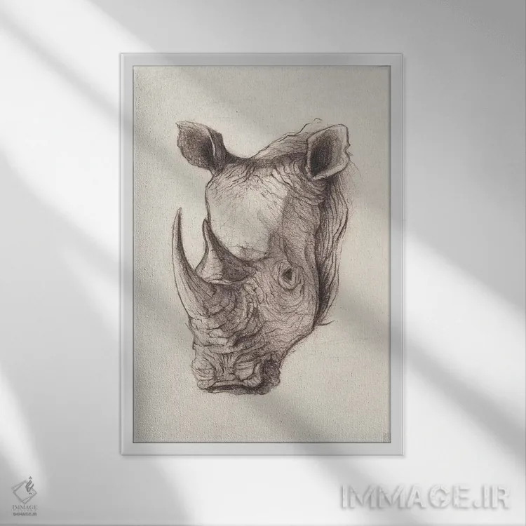 تابلو دکوراتیو "کرگدن ۱" اثر مایک کوبو - نمای قابدار سفید