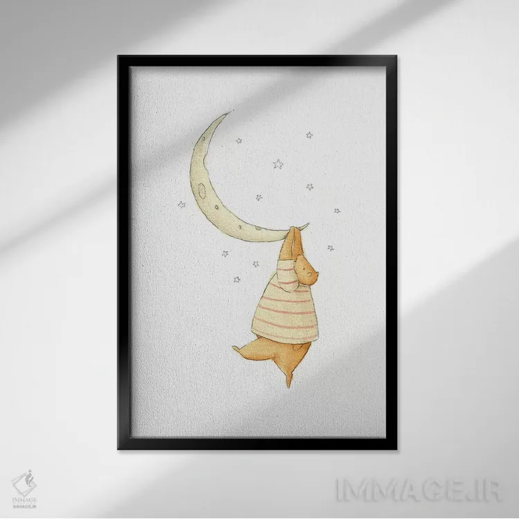 تابلو دکوراتیو "گیر افتاده در ماه ۱" اثر مایک کوبو - نمای قابدار مشکی