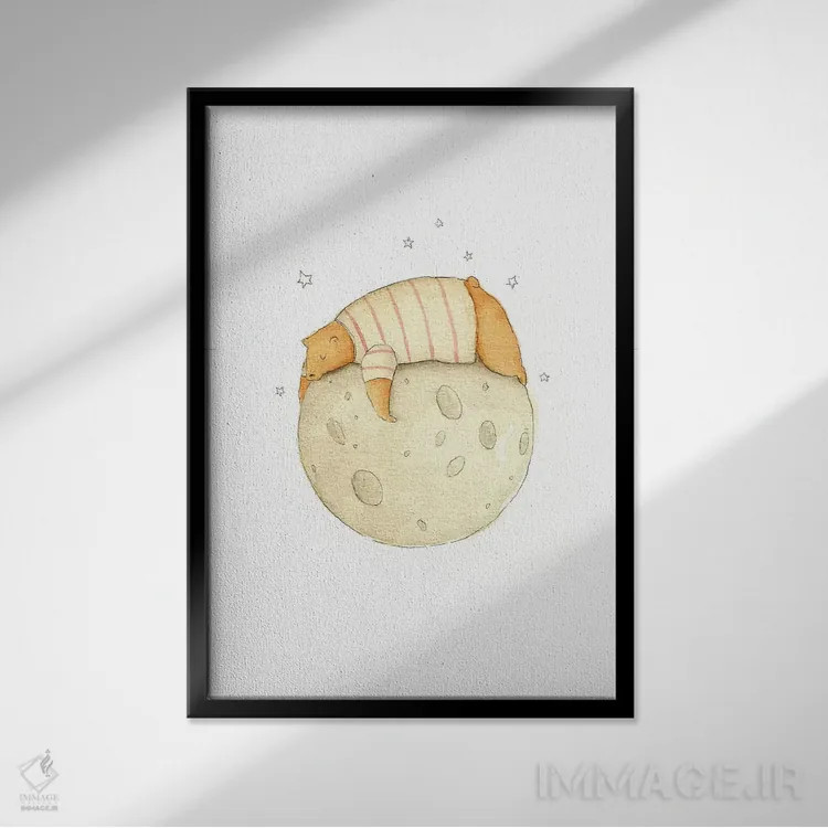 تابلو دکوراتیو "گیر افتاده در ماه ۲" اثر مایک کوبو - نمای قابدار مشکی