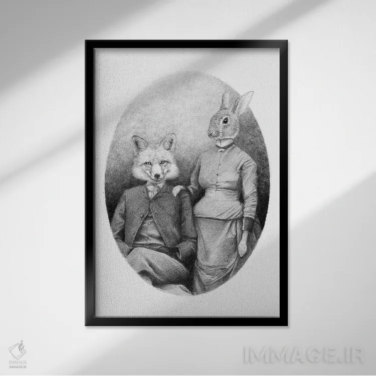 تابلو دکوراتیو "روباه ها" اثر مایک کوبو - نمای قابدار مشکی