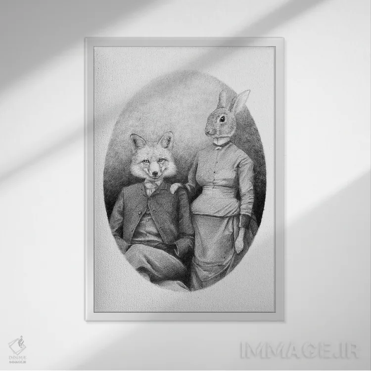 تابلو دکوراتیو "روباه ها" اثر مایک کوبو - نمای قابدار سفید