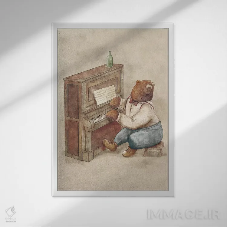 تابلو دکوراتیو "پیانیست" اثر مایک کوبو - نمای قابدار سفید