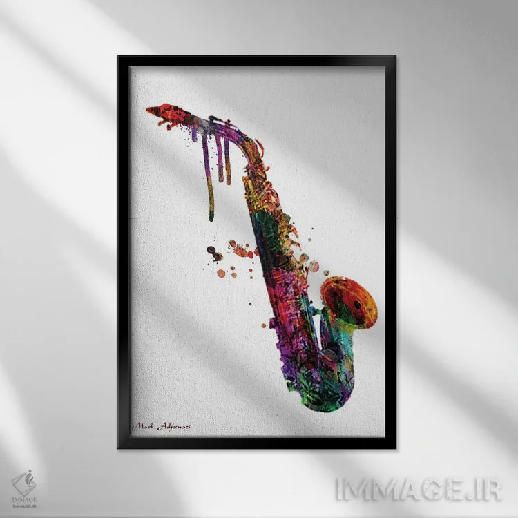تابلو دکوراتیو "ساکسوفون ۲" اثر مارک اشکنازی - نمای قابدار مشکی