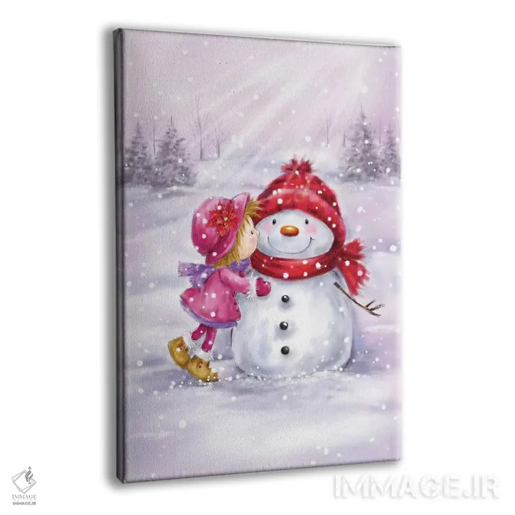 تابلو دکوراتیو "دختری که به آدم برفی بوسه می زند" اثر ماکیکو - نمای پرسپکتیو محصول