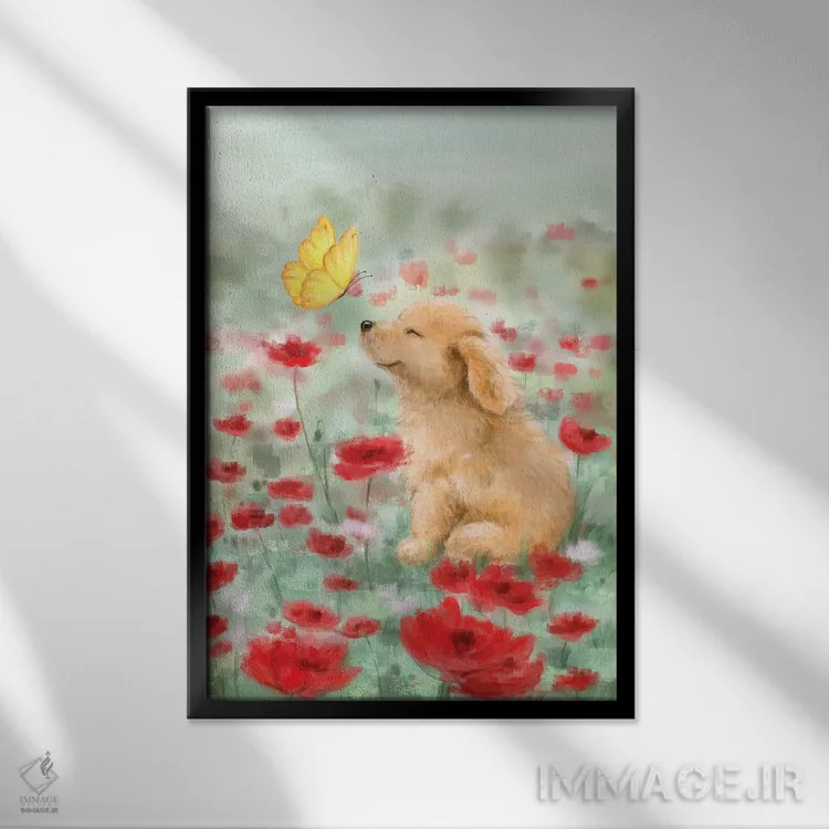 تابلو دکوراتیو "طلایی با پروانه" اثر ماکیکو - نمای قابدار مشکی