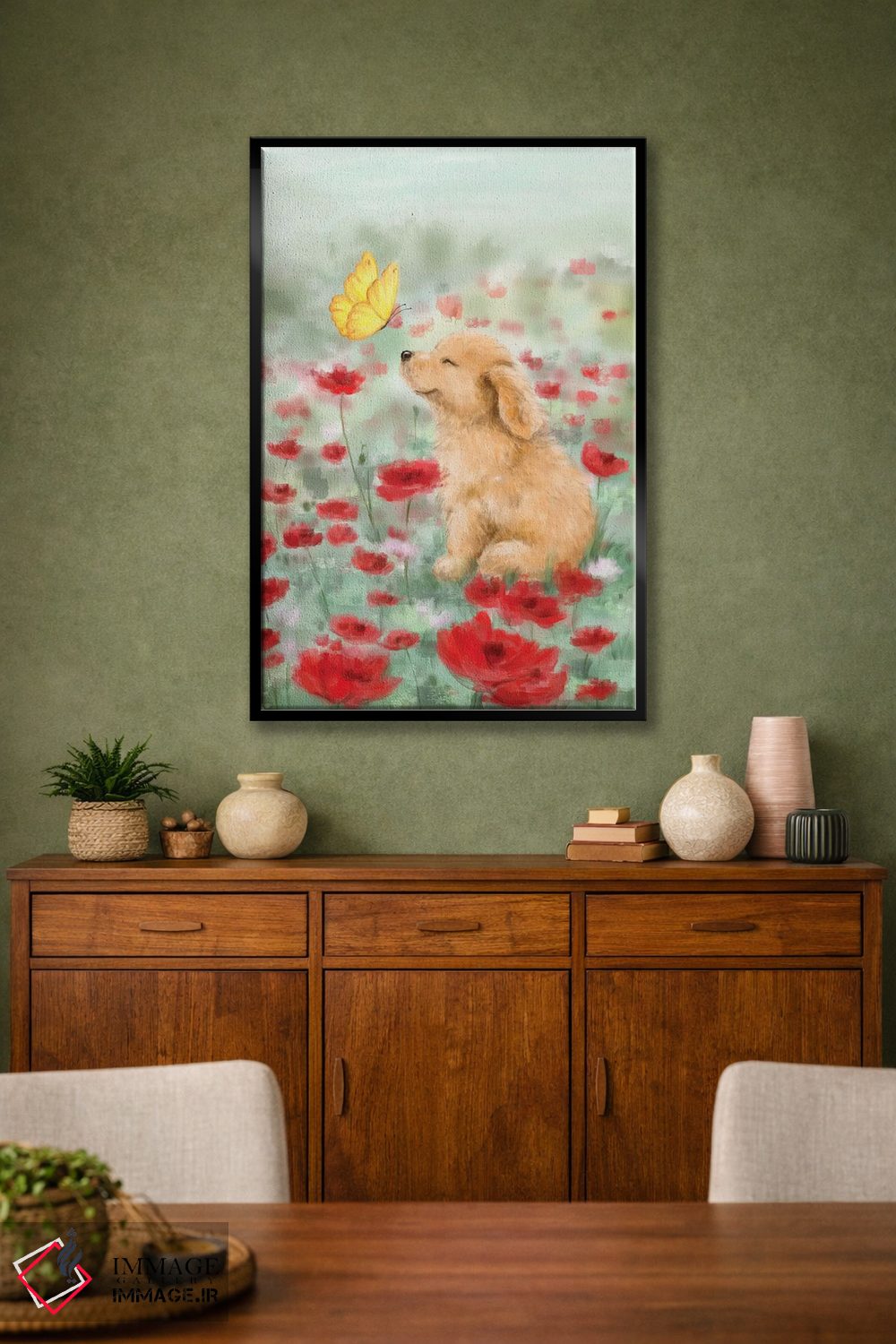 تابلو دکوراتیو "طلایی با پروانه" اثر ماکیکو - D2B